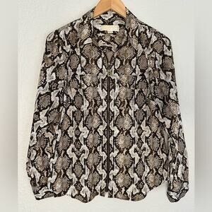 NEW Michael Kors Snakeskin Brown Full Zip Shirt Pockets Logo Long Sleeve Mobwife